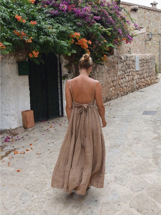 Beachwood Baby Dresses & Skirts - Beachwood the label Rye Backless Linen Tie-Back Maxi Dress in Taupe